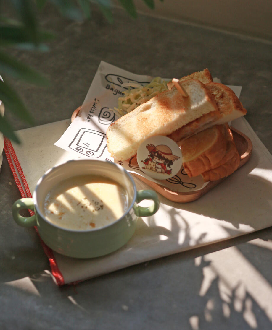 Tonkatsu Sandwich with corn soup